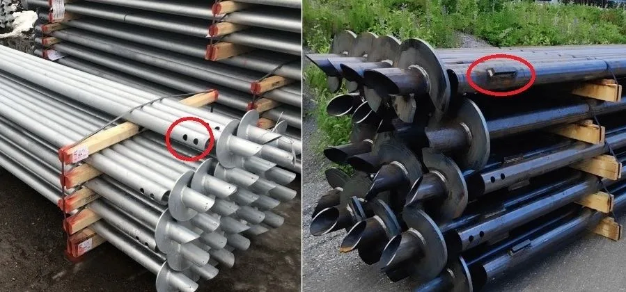 Confronto tra connessione ad alette e a perno sui pali elicoidali
