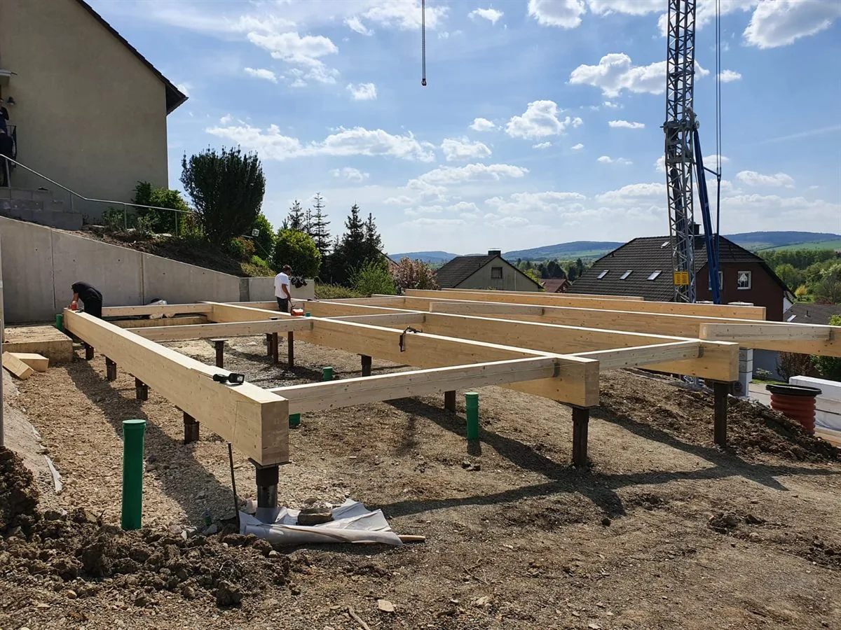 Completed screw pile foundation